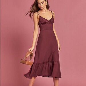 Reformation Embry Ruffle Plum Midi Dress